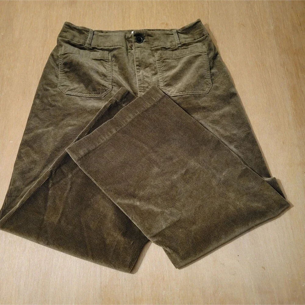 Anthropologie Maeve The Colette Wide Leg Velvet Corduroy Brown Pants 34 Women's - Picture 3 of 15